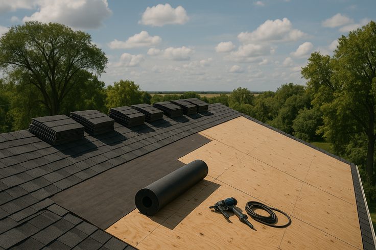 Roofing crew working on a Winnipeg rooftop